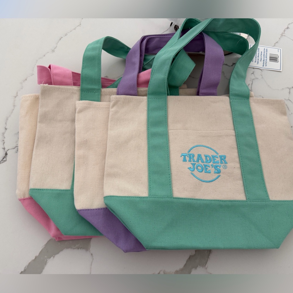 Trader Joe’s mini tote Canvas Colorblock Tote Bag - Pink